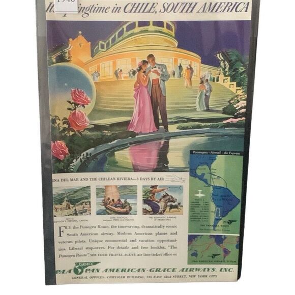 Vintage 1940 Pan American Grace Airways Springtime in Chile Ad Advertisement - Picture 4 of 4